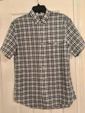 Mens Biltmore Button Down Shirt Short Sleeve Medium Blue Check Pattern